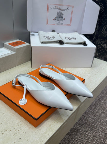 HM Nicoletta Slingback Flat White Calfskin 830186