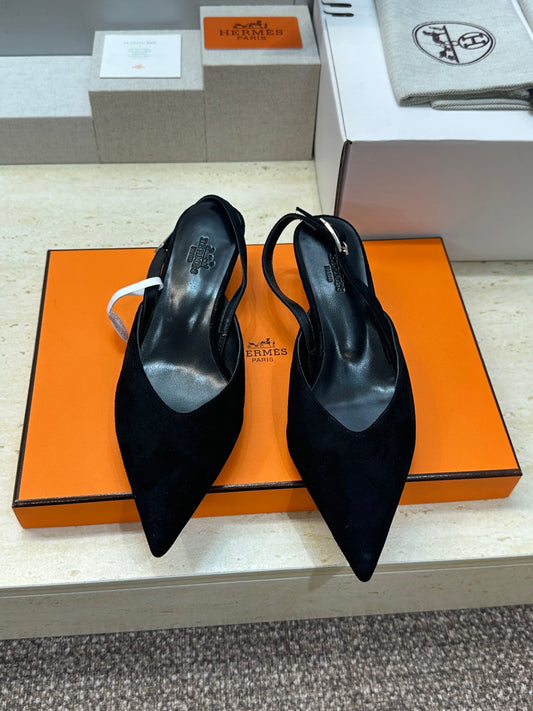 HM Nicoletta Slingback 4cm Black Suede 830189