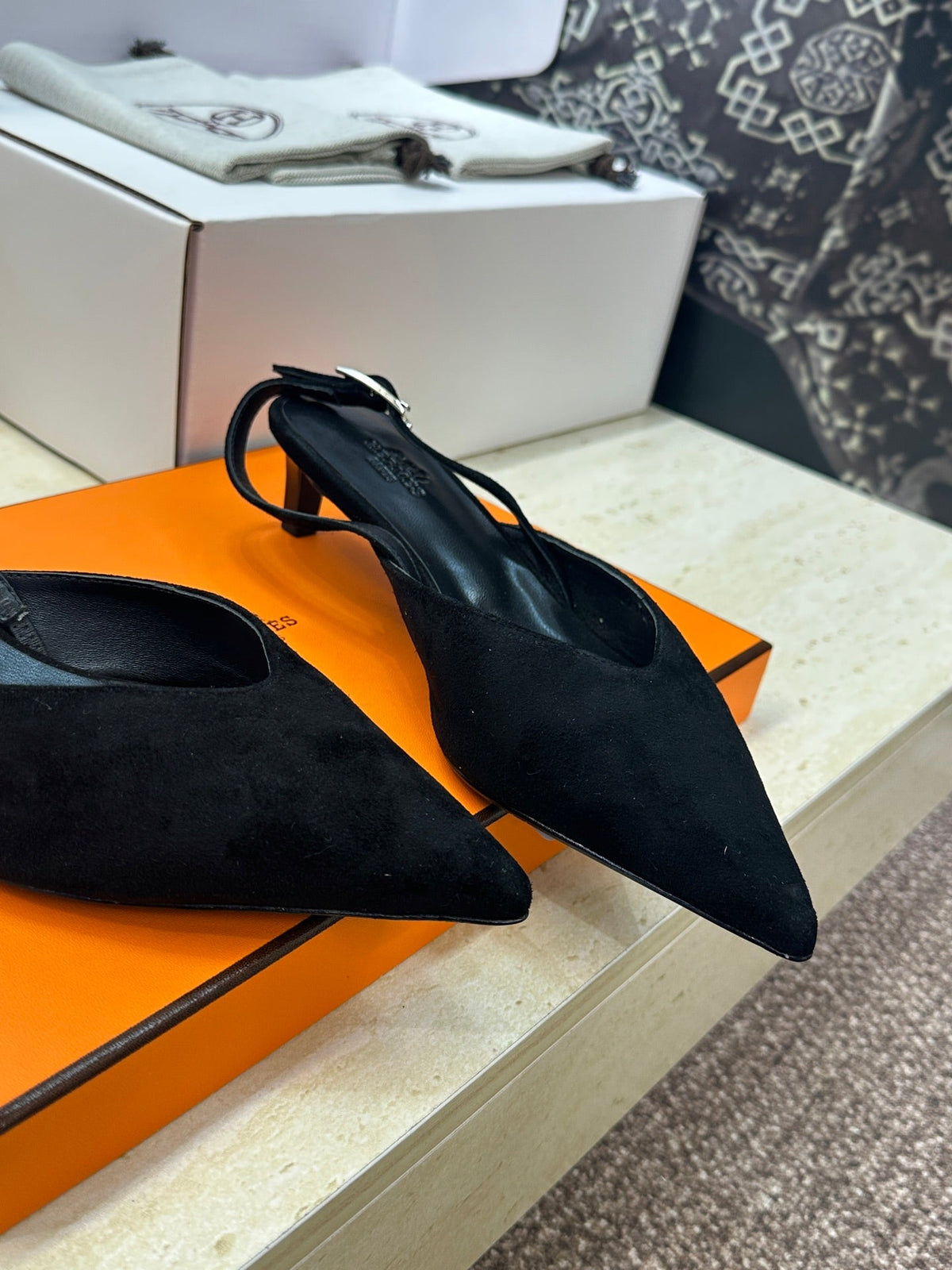 HM Nicoletta Slingback 4cm Black Suede 830189