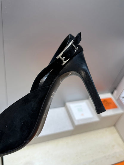 HM Nicoletta Slingback 9cm Black Suede 830195