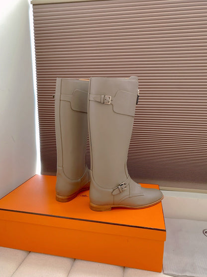 HM Riding Boots Taupe Gray Cowhide  464359