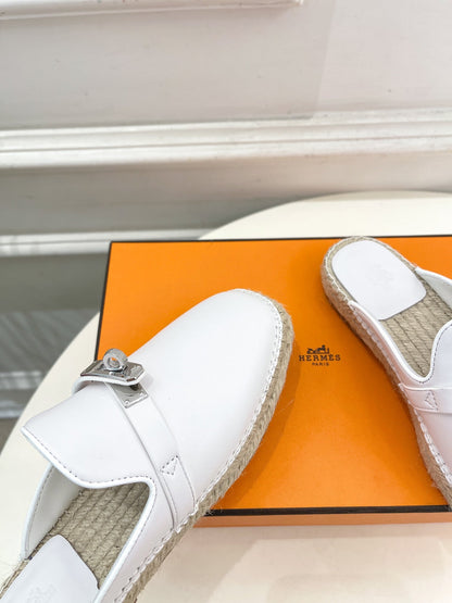 HM Feria Espadrille 20mm White Calfskin And Handwoven Hemp Rope 967989
