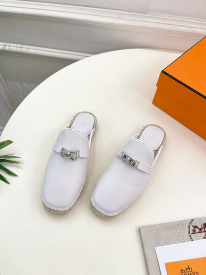 HM Feria Espadrille 20mm White Calfskin And Handwoven Hemp Rope 967989