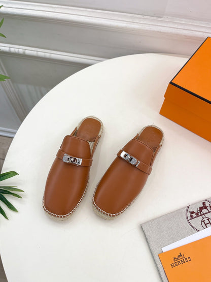 HM Feria Espadrille 20mm Brown Calfskin And Handwoven Hemp Rope 967990