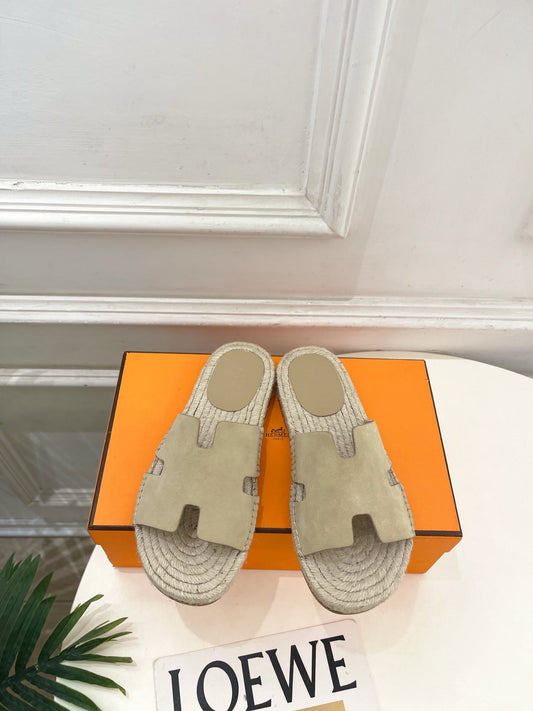 HM Antigua Espadrille Beige Suede Raffia 631938