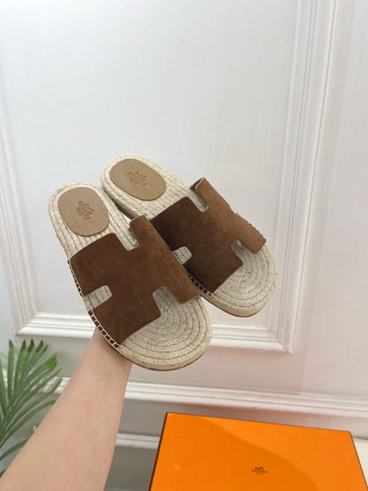 HM Antigua Espadrille Brown Suede Raffia 631940