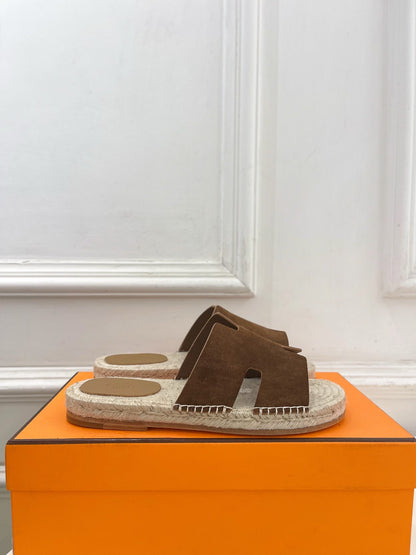 HM Antigua Espadrille Brown Suede Raffia 631940