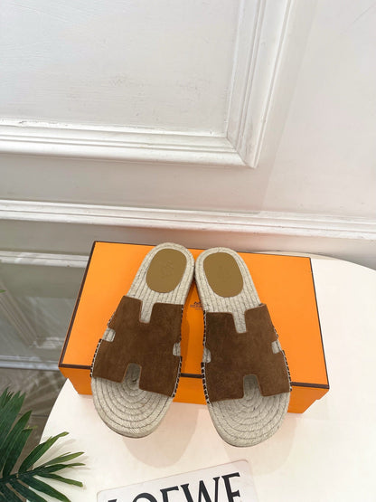 HM Antigua Espadrille Brown Suede Raffia 631940