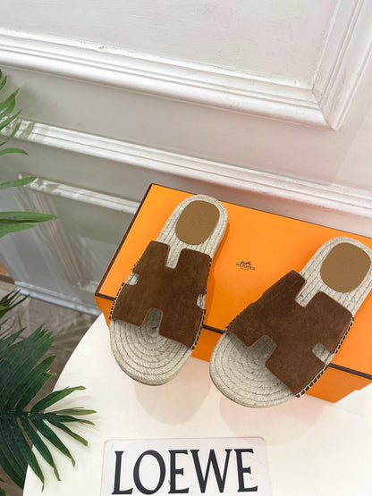 HM Antigua Espadrille Brown Suede Raffia 631940