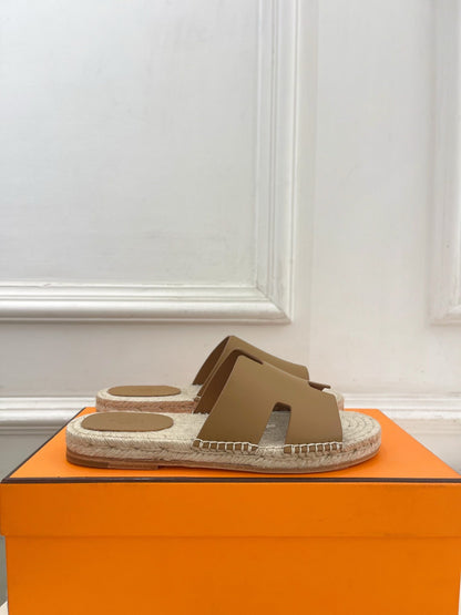 HM Antigua Espadrille Tan Leather Raffia 631946