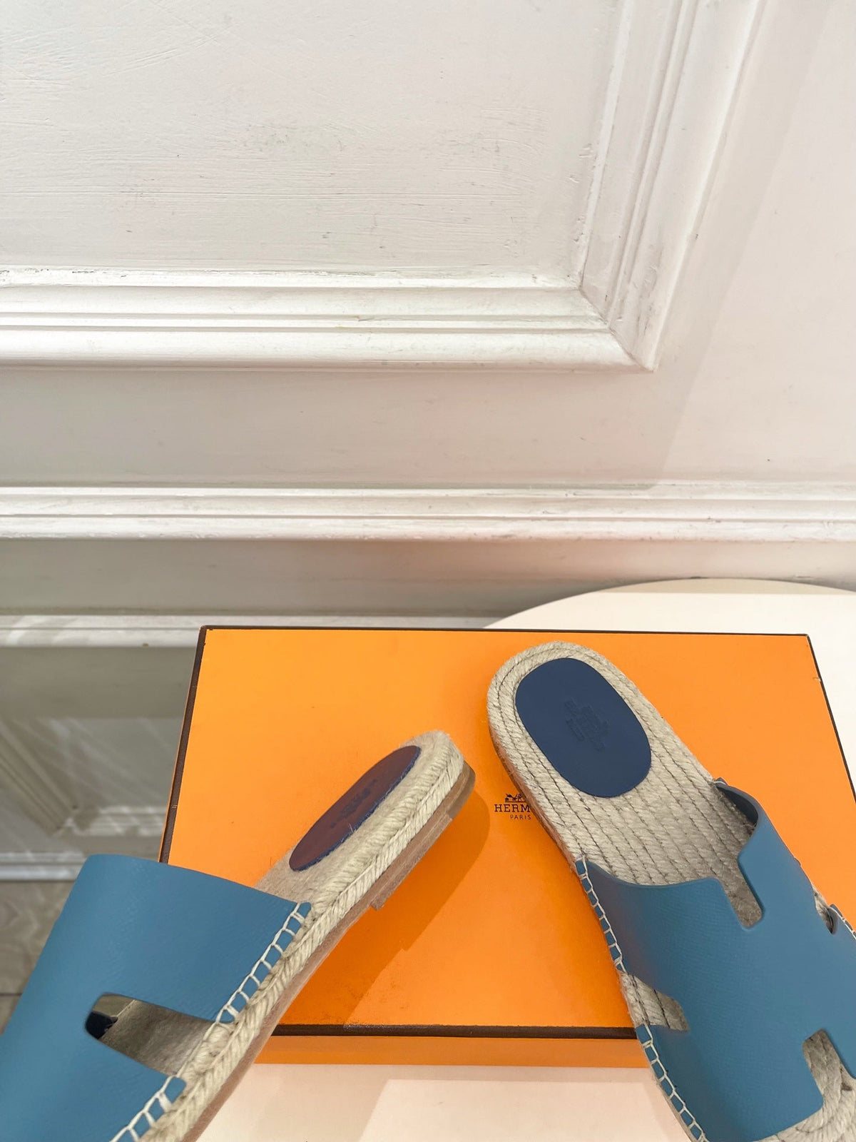 HM Antigua Espadrille Blue Leather Raffia 631950