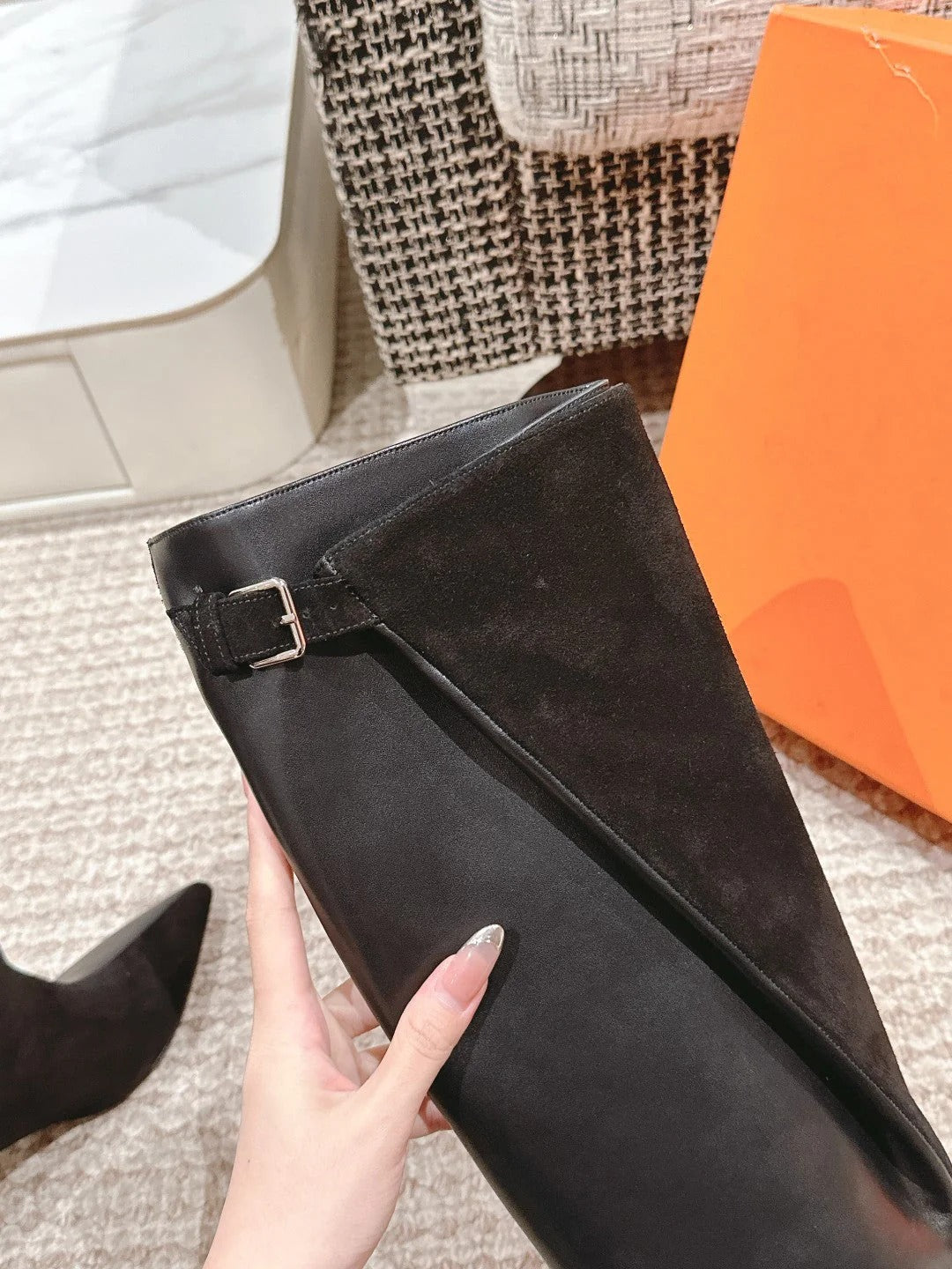 HM HILONA 6 CM BOOTS IN BLACK CALFSKIN AND SUEDE