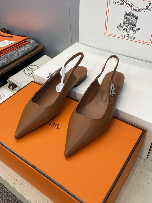 HM 26ss Slingback Flat Brown Calfskin 607275