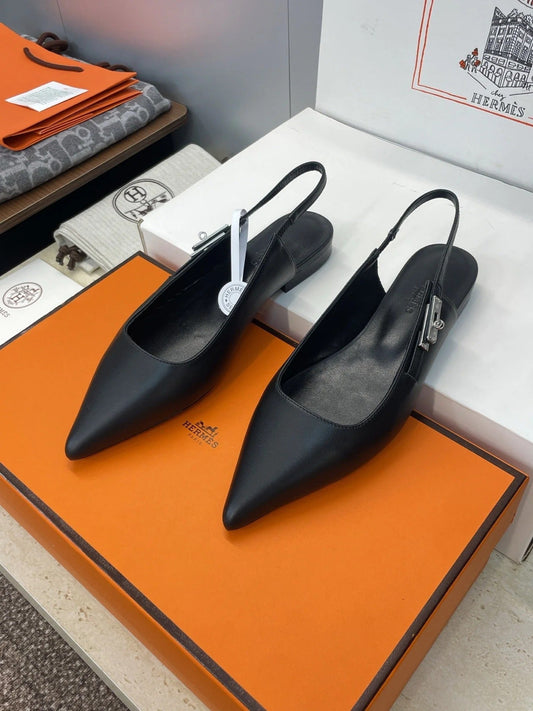 HM 26ss Slingback Flat Black Calfskin 607276