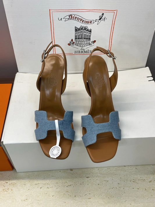 HM 26ss High Heel Sandals 105 Brown Blue Denim Cowhide 607147