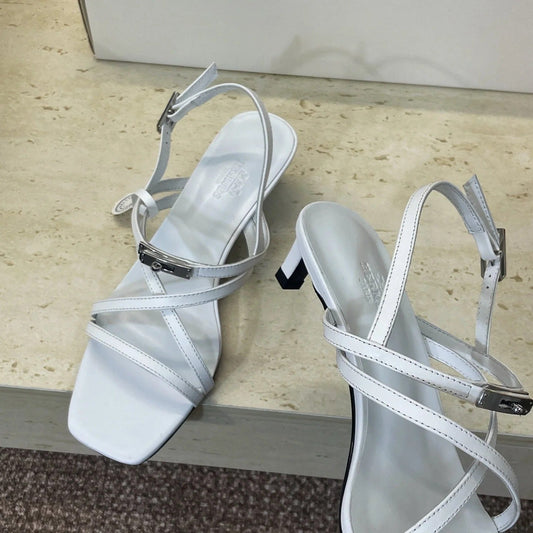 HM 26ss Kelly Sliver Buckle Sandals 40 White Calfskin 607167
