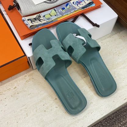 HM 26ss Oran Sandals Moss Green Suede Cowhide 607203