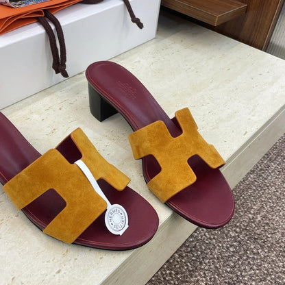 HM 26ss Oran Sandals 45 Yellow Brown Suede Cowhide 607216