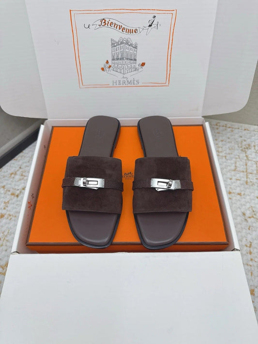 HM 26ss Oasis Sandals Dark Brown Suede Cowhide 625178