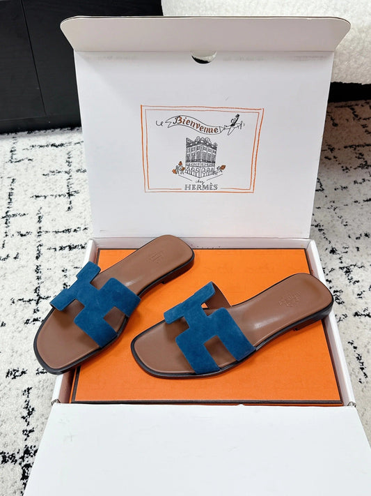HM 26ss Oran Sandals Blue Brown Suede 617189