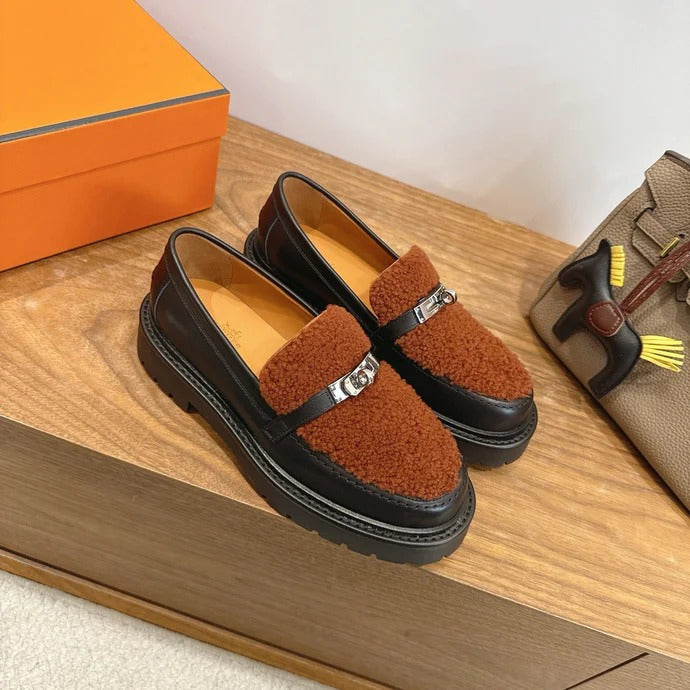 HM 26ss Loafers Black Brown Wool Calfskin 638436