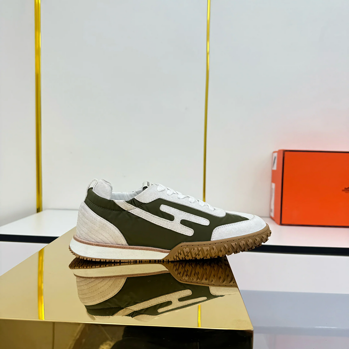 HM 2026 Casual Sneakers Olive Green Ivory Fabric Suede 667353