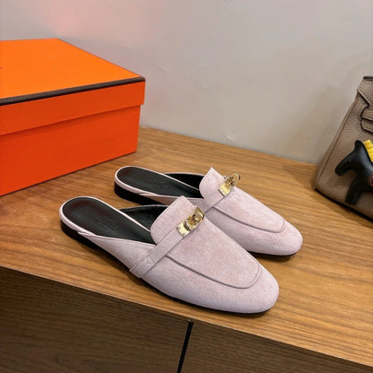 HM 26ss Mule Light Pink Black Suede Calfskin 638484