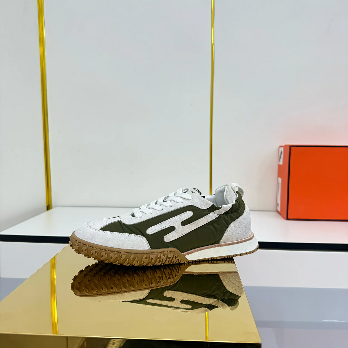 HM 2026 Casual Sneakers Olive Green Ivory Fabric Suede 667353