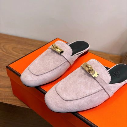 HM 26ss Mule Light Pink Black Suede Calfskin 638484