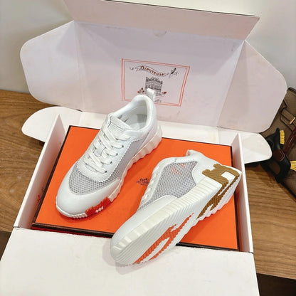 HM 26ss Sneakers White Gray Cowhide Fabric 638567