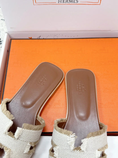 HM 26ss Oran Sandals Beige Brown Canvas Cowhide 617218