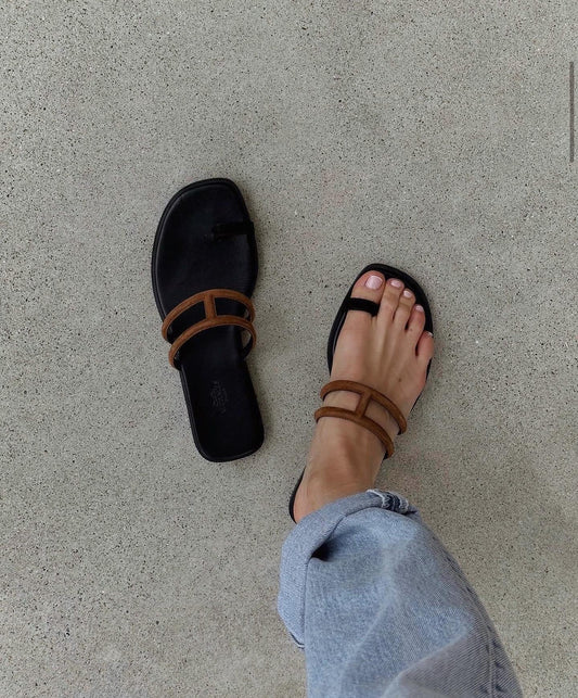 HM Georgia Sandals Brown Black Suede Leather