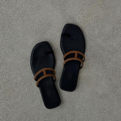 HM Georgia Sandals Brown Black Suede Leather