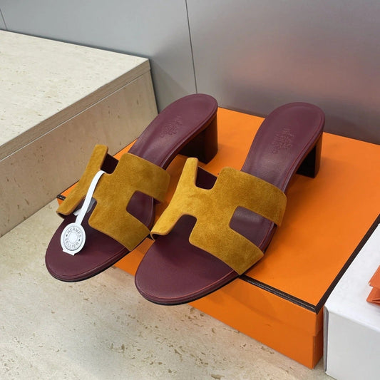 HM 26ss Oran Sandals 45 Yellow Brown Suede Cowhide 607216