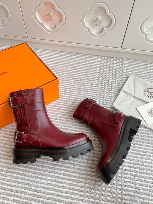 HM JAIME ANKLE BOOT IN BURGUNDY RED CALFSKIN