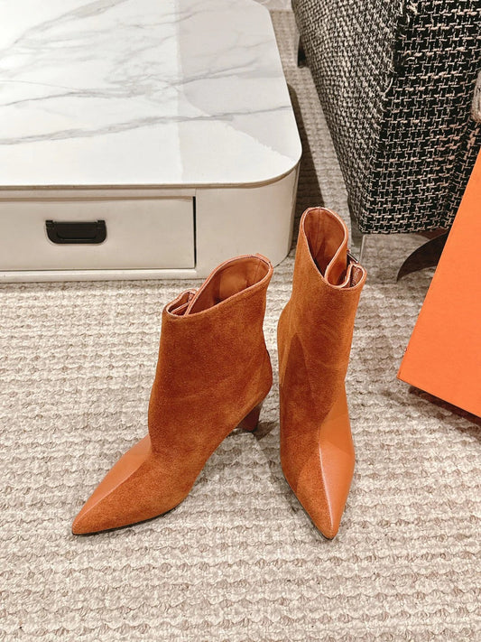 HM HILONA 6 CM ANKLE BOOTS IN BRONZE BROWN CALFSKIN AND SUEDE