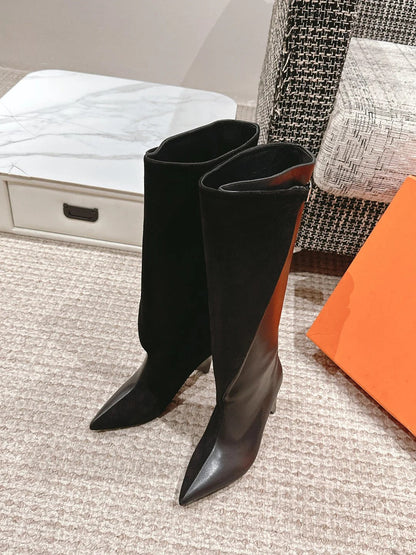 HM HILONA 6 CM BOOTS IN BLACK CALFSKIN AND SUEDE