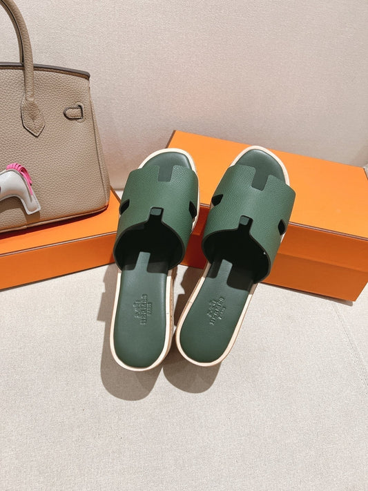 HM 25S HIGH WEDGE SANDALS IN DARK MOSS GREEN LAMBSKIN STYLE 32