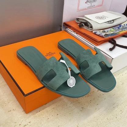 HM 26ss Oran Sandals Moss Green Suede Cowhide 607203