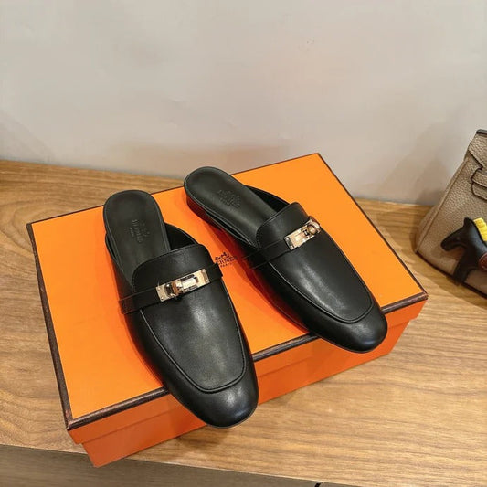 HM 26ss Mule Black Calfskin Gold Buckle 638469