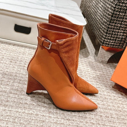 HM HILONA 6 CM ANKLE BOOTS IN BRONZE BROWN CALFSKIN AND SUEDE
