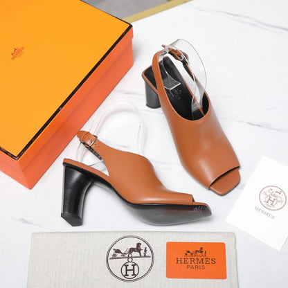 HM 26ss Peep-Toe Sandals 80 Tan Black Cowhide 601239