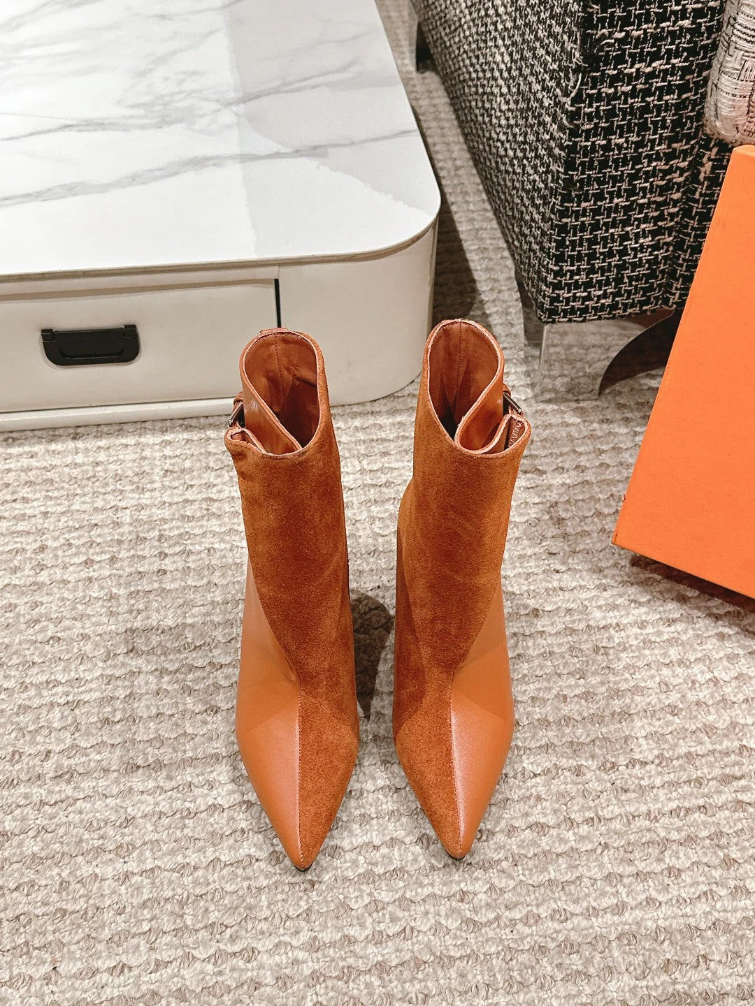 HM HILONA 6 CM ANKLE BOOTS IN BRONZE BROWN CALFSKIN AND SUEDE