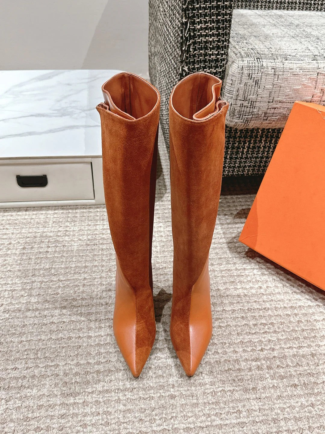 HM HILONA 6 CM BOOTS IN BRONZE BROWN CALFSKIN AND SUEDE