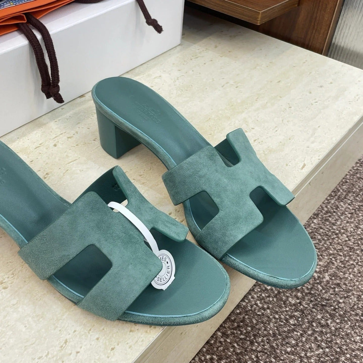 HM 26ss Oran Sandals 45 Moss Green Suede Cowhide 607213