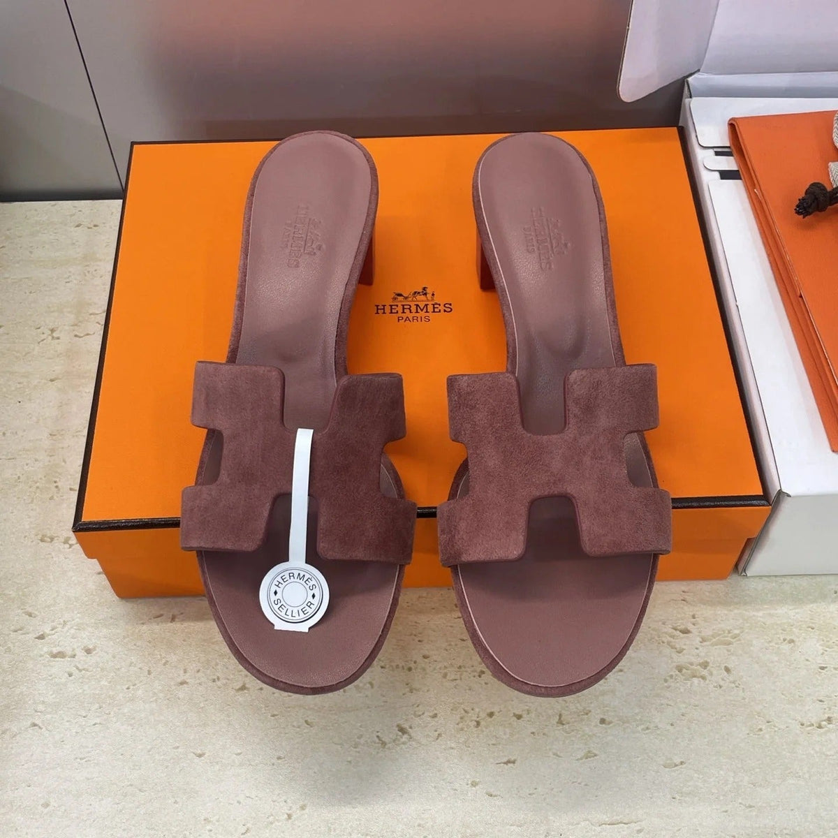 HM 26ss Oran Sandals 45 Dusty Rose Suede Cowhide 607217