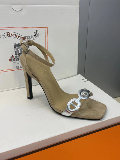HM 26ss Pig-Nose Sandals 105 Beige Suede Leather 607081