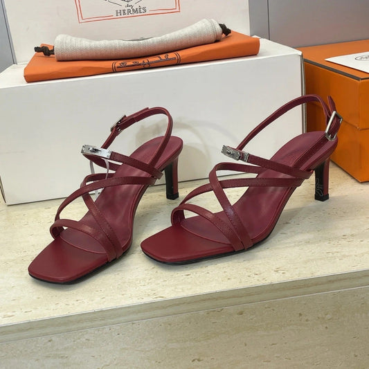 HM 26ss Kelly Sliver Buckle Sandals 65 Dark Red Calfskin 607174