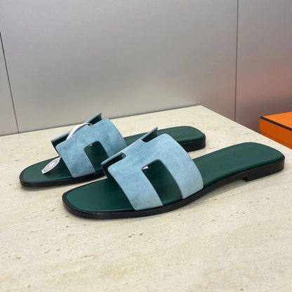 HM 26ss Oran Sandals Blue Fresh Green Suede Cowhide 607210