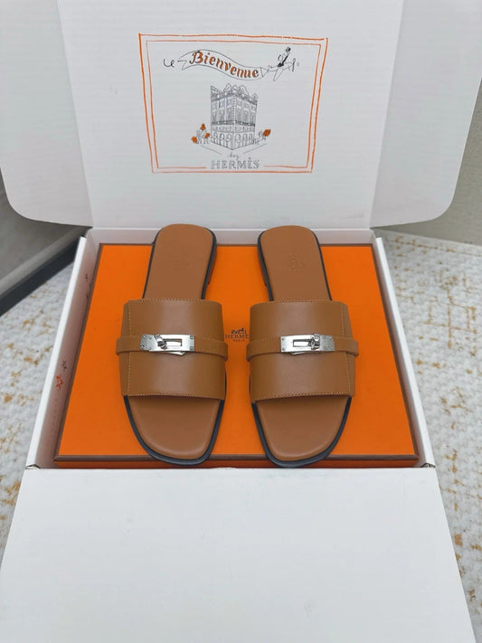 HM 26ss Oasis Sandals Brown Sheepskin Sliver Buckle 625166